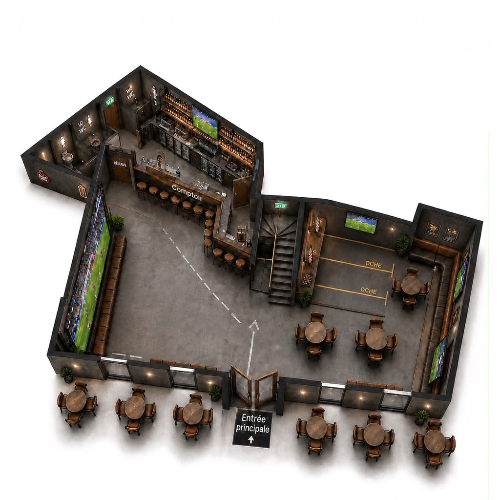 Plan 3D du rez-de-chaussée du GOAT
